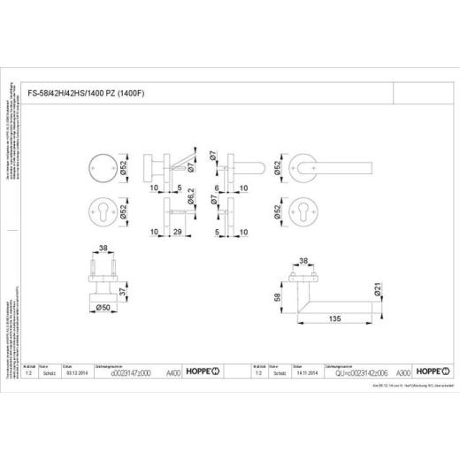 FS-Garnitur Ams.FS-58/42H/42HS/1400 Alu.F9714M K/D TS 45-65mm PZ DIN L/R HOPPE
