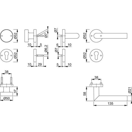 FS-Garnitur Ams.FS-58/42H/42HS/1400 Alu.F9714M K/D TS 45-65mm PZ DIN L/R HOPPE