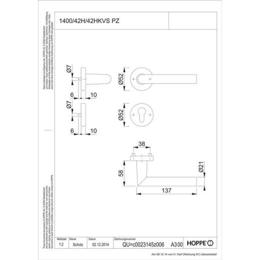 Rosettengrt.Ams.1400/42H/42HKVS Alu.F1 rd.PZ DIN L/R D/D HOPPE
