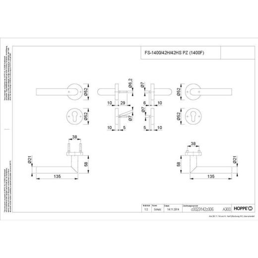 FS-Garnitur Ams.FS-1400/42H/42HS Alu.F9714M D/D TS 45-65mm PZ rd.DIN L/R HOPPE