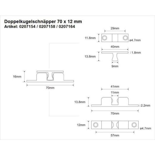 Doppelkugelschnäpper MS blk 70mm Kugeln u.Federn a.STA M-Beschläge | 24 Stück