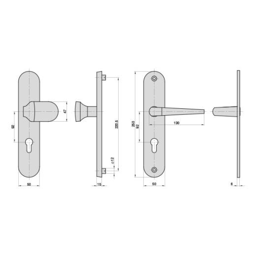 Aluminium-Vollmaterial-Schutzbeschlag | Langschild rund (PZ) 92/10 mm, Alu IROX