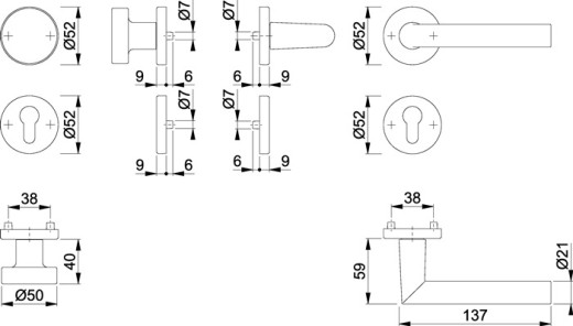 Rosettengrt.Ams.58/42KV/42KVS/1400 Alu.F1 U-Form PZ DIN L/R fl.D/K HOPPE