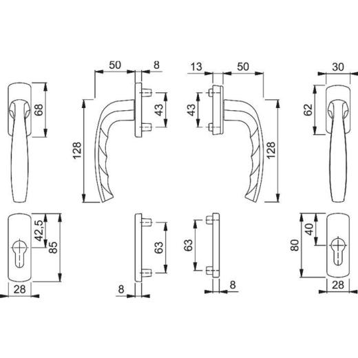 Hoppe Balkon-/ Fenstertür-Garnitur New York 0810/961N/U10 | Türstärke 63-73 mm, Aluminium F1 Alu natur
