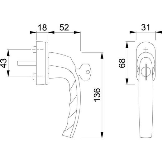 Hoppe Fenstergriff Atlanta 0530S/US952 100NM | Stiftlänge 32-42 mm, Aluminium F9016,abschließbar