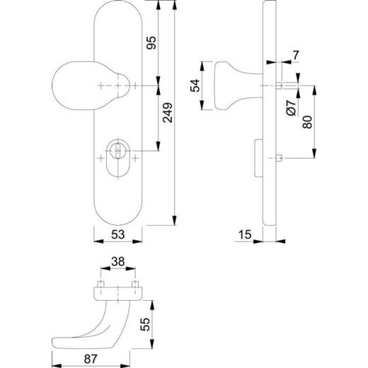 Knopflangschild E86G/3332ZA ES1 (SK2) VA F69 f. Kombischutz PZ 8mm Hoppe