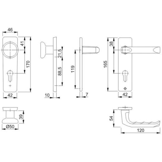 Hoppe Kurzschildgarnitur London Aluminium (F1) PZ