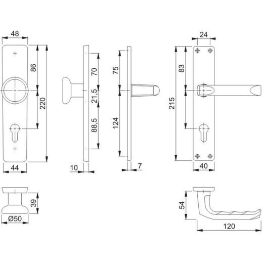 Hoppe Langschildgarnitur London Aluminium (F1) PZ