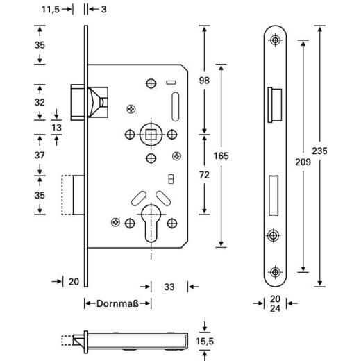 SSF - Panik-Einsteckschloss Serie 20 APE Funktion E rd 20/65/72/9mm DIN links VA