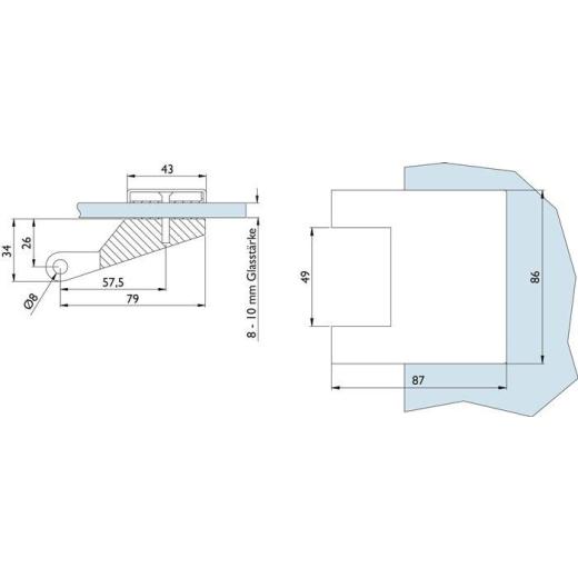 Glastürband 6315-20 LM Edelstahlfarbig ktg f.3-teillig