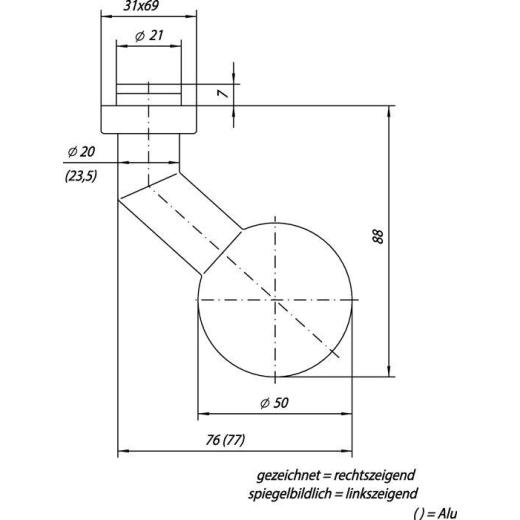 OGRO Profiltürknopf  3548V/6620 ER Material VA ER fest