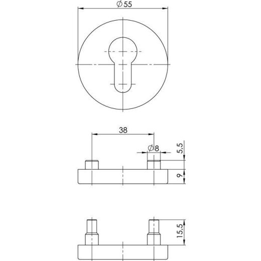 Schlüsselrosette 6612 PZ AL Alu.F1 Schildst.9mm PZ rd.OGRO