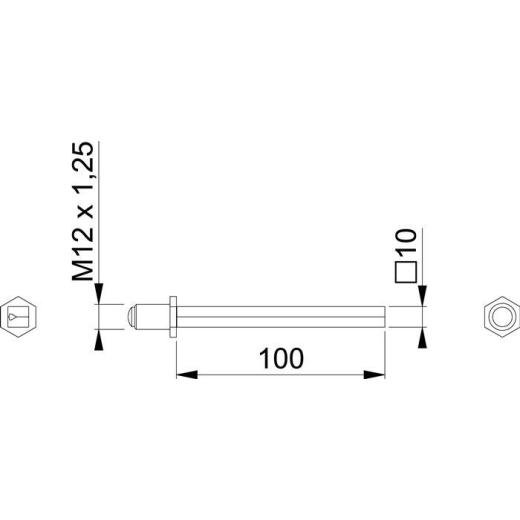 Hoppe VK FDW-Profilstift 4-KT.10x100mm Fe verz.geteilt M12x1,25 Hoppe