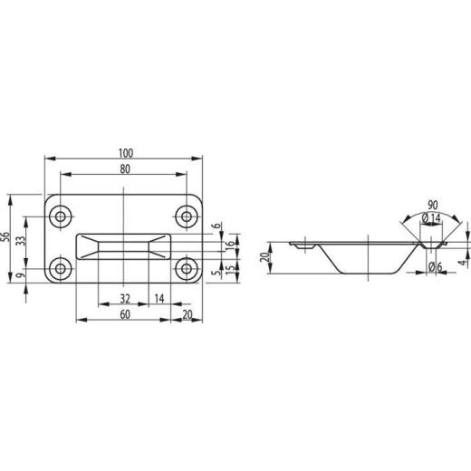 BKS Bodenschließmulde 9009 Treibriegelverschlüsse 100 x 56 x 20 mm