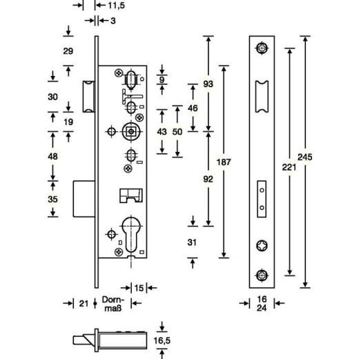 SSF - Panik-RR-Einsteckschloss Funktion B DIN links einwärts 24/245/45/92/9mm Kl 3 ktg.