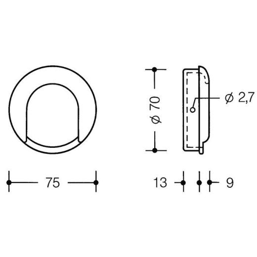 HEWI Einlassmuschel 535MLB PA ma 90 tiefschwarz L.75 mm B.75 mm