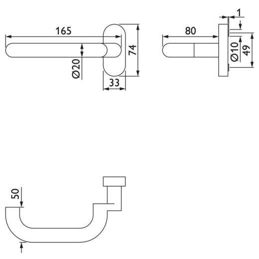 Profiltürdrückerlochteil NW-501-1 VA 60 U-Form 8mm m.Ans.TECWERK