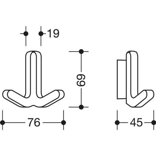 Doppelhaken Ser.477 matt,elastisch Ku.(TPU) 99 reinweiß H.69mm HEWI