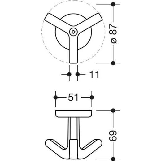 Dreifachhaken Ser.477 matt,elastisch 90 tiefschwarz H.69mm D.51mm HEWI