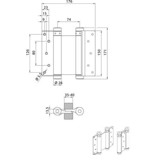 DENI - Pendeltürband STA verz.Gr.36 L.150mm 40kg TS 35-40mm DENI | | 2 Stück