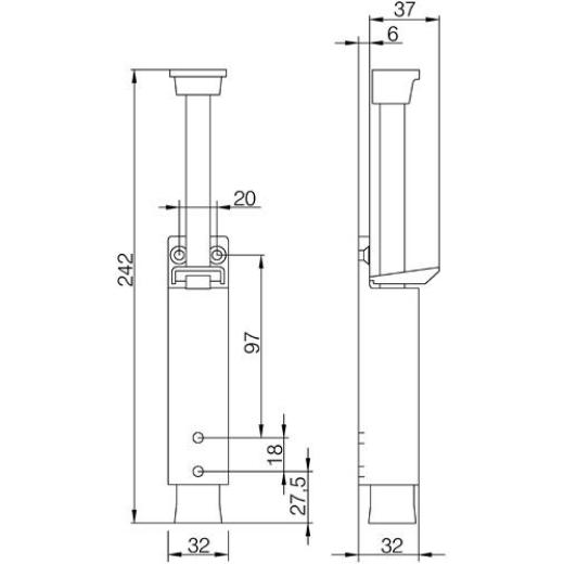 DENI - Türfeststeller 3837 0060 22 Zinkdruckg.silber lack.Hubh.90mm Türmontage