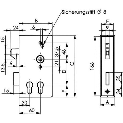AMF - Schiebetorschlosskasten 140SD-40ZW DIN L/R Maß A40xB94,5xC173mm Dornm30/60mm