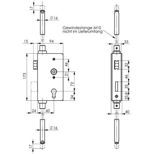 AMF - Schlosskasten 140UMV DIN L/R Maß A40xB94xC173mm Dornm.60mm