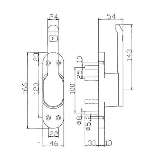 Türtreibr.VARIO DIN L/R silber elox.LM 30mm Rundstange 10mm DENI