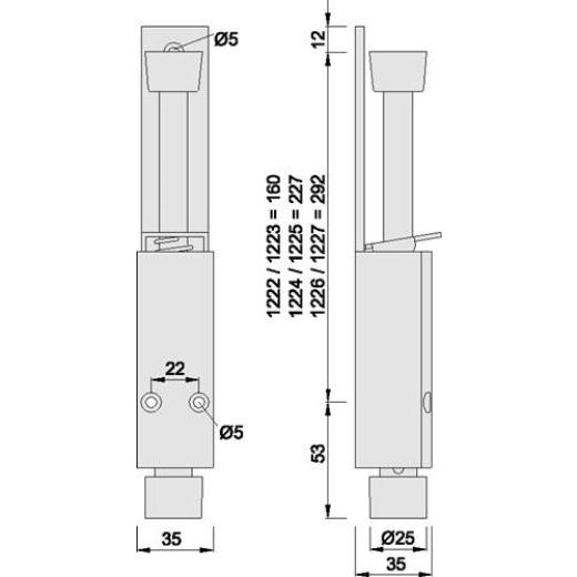 KWS - Türfeststeller 1226.02 Alu.silberf.lack.Hubh.120mm Türmontage