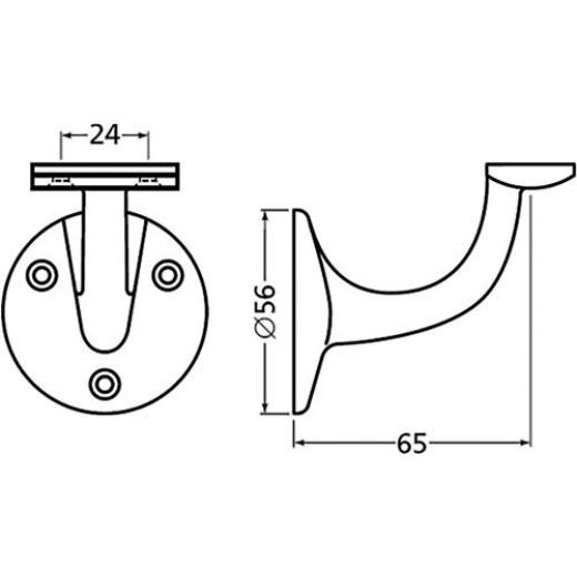 Handlaufträger 3502 Alu.silberf.elox.D.Wandplatte 56mm ger.Auflage HERMETA