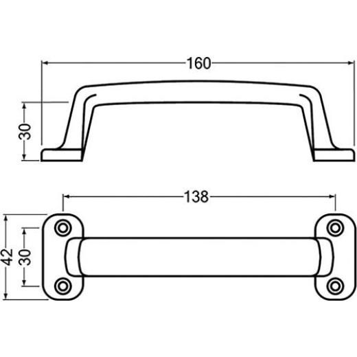 Handgriff A.30mm L.160mm B.42mm Alu-Guss silberf.elox.Löcher 4 HERMETA