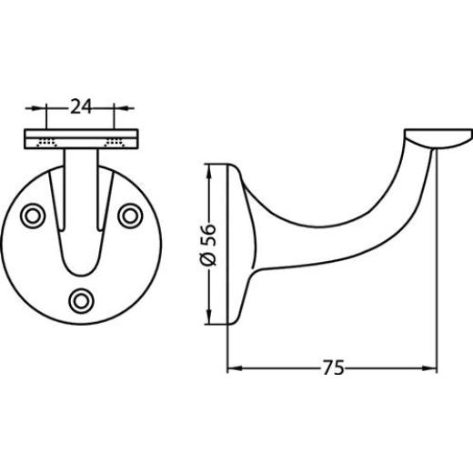 Handlaufträger 3507 Alu.ku.-besch.schwarz D.Wandplatte 56mm ger.Auflage HERMETA
