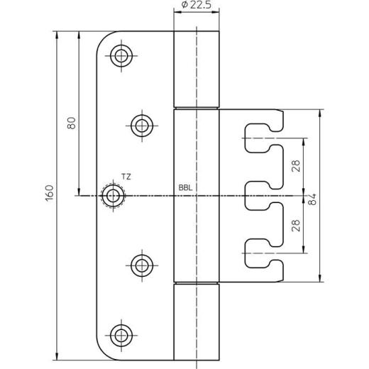 Objektband VARIANT VX 7729/160 STA m.vern.200kg 22,5mm DIN L/R | 2 Stück