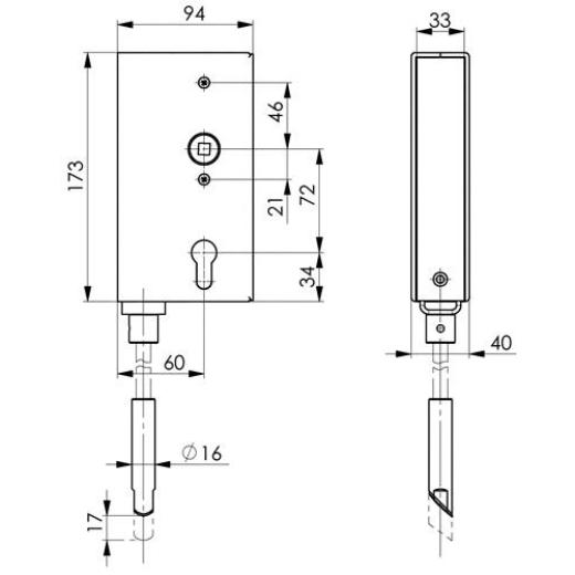 AMF - Schlosskasten 140V DIN L/R Maß A40xB94xC173mm Dornm.60mm