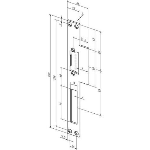 Assa Abloy - Lappenschließblech 14C ktg.B.44xL.250mm DIN L/R