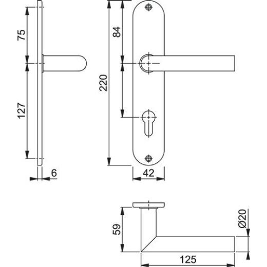 Hoppe - Langschildgarnitur Ams.E1400Z/302 VA F69 PZ 72mm