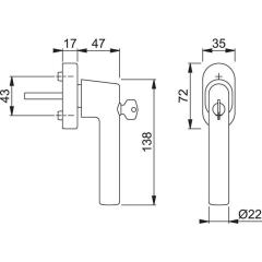Fenstergriff Ams.E0400S/UD9056 TBT4 VA 32-42mm F69-S/matt SecuSan® HOPPE