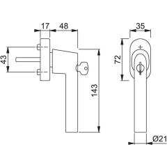 Fenstergriff Ams.E038S/UD9056 Alu.20-30mm F1-2-S/silberfarbig ma SecuSan® HOPPE