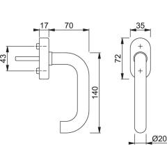 Fenstergriff Paris E038/UD9056 VA F69-S/matt SecuSan® 20-30mm