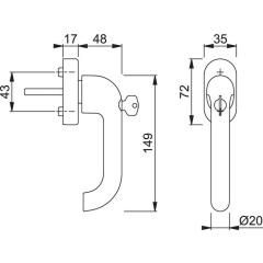 Fenstergriff Paris 038S/UD9056 TBT4 Alu.20-30mm F1-2-S/silberfa.matt SecuSan®