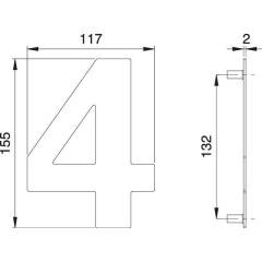 Hausnummer Ziffer 4 VA ma 155mm B.117mm EDI