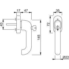 Fenstergriff Paris E038S/UD9056 TBT4 VA 20-30mm F69/matt HOPPE