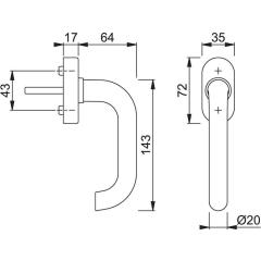 Fenstergriff Paris 038/UD9056 Alu.32-42mm F1-2-S/silberfarben ma SecuSan® HOPPE