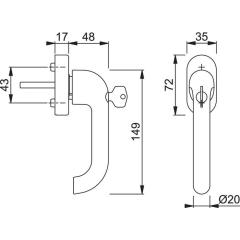 Fenstergriff Paris 038S/UD9056 Alu.F1/naturfarbig SecuSan® 20-30mm HOPPE