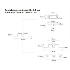 Doppelkugelschnäpper MS blk 50mm Kugeln u.Federn a.STA M-Beschläge | 24 Stück