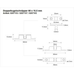 Doppelkugelschnäpper MS blk 60mm Kugeln u.Federn a.STA M-Beschläge | 24 Stück