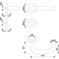 Rosettengrt.Paris E138Z/42KV/42KVS VA F69 U-Form PZ DIN L/R D/D HOPPE