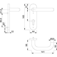 Kurzschildgarnitur Paris E138/353KH VA F69 PZ rd Drückergrt.HOPPE