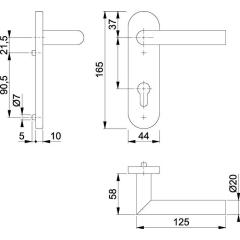 Kurzschildgarnitur Ams.E1400/353KH VA F69 PZ rd Drückergrt.HOPPE