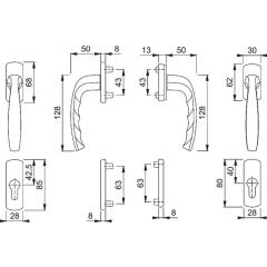 Balkongarnitur NY 0810/961N/U10/… Alu.F1 63-73mm 4-KT.7mm HOPPE